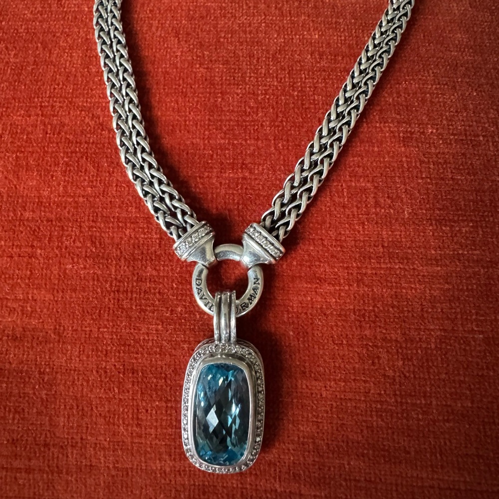 David Yurman Silver Necklace with Blue Pendant